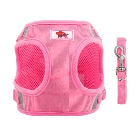 dog Harnesses and dog leash set; New dog leash corduroy breathable dog chest strap reflective pet chest strap walking dog rope set (colour: pink, Specification (L * W): L)